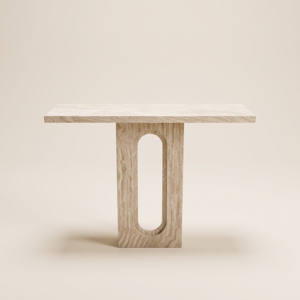 Entryway White Travertine Console Table