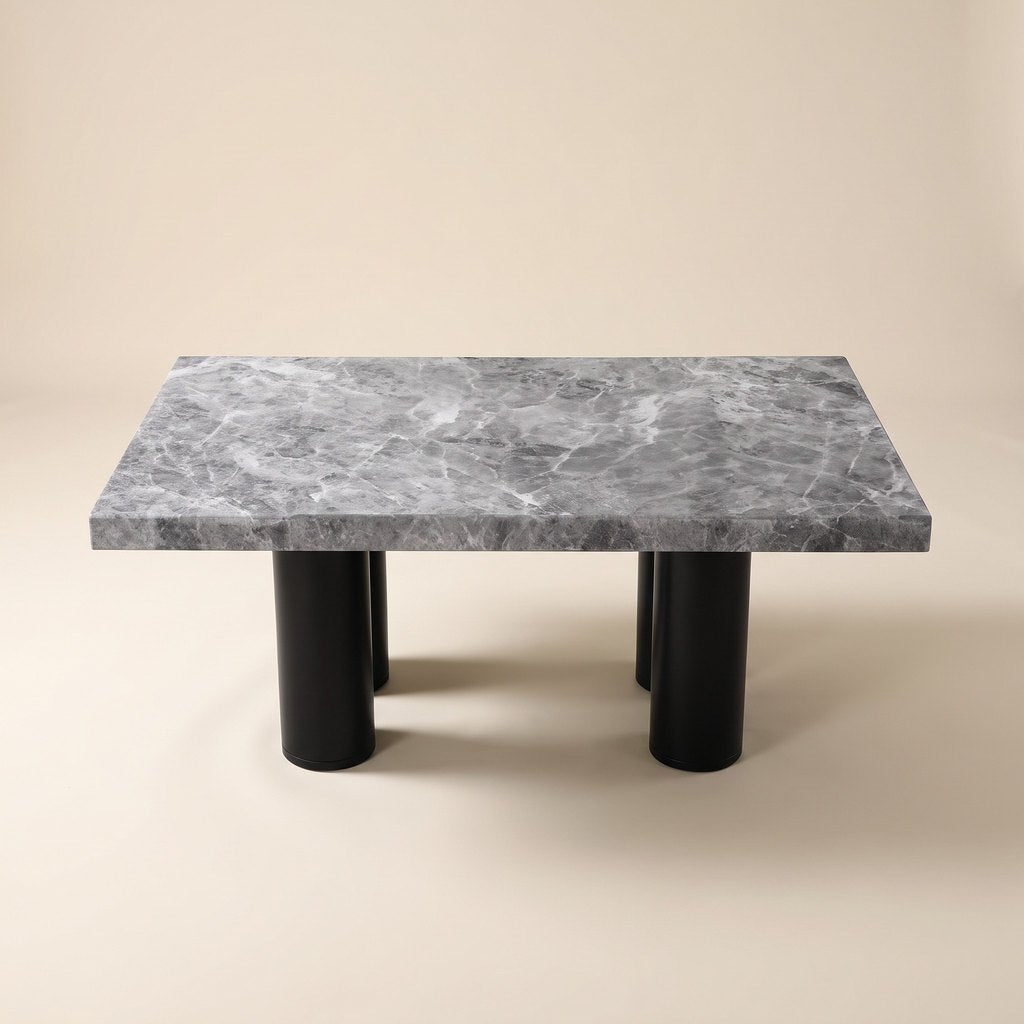 Metal-Leg Rectangular Grey Stone Dining Table
