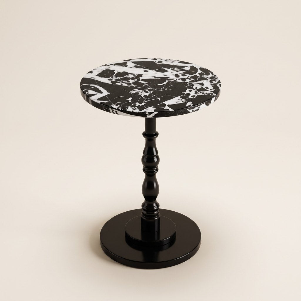 Metal-Pedestal Nero Marquina Side Table