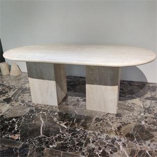 Oval Natural Stone Dining Table — Block Legs, 200 × 100 cm