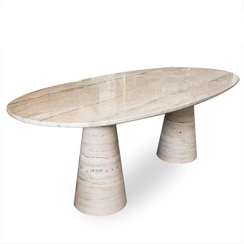 Oval Natural Stone Dining Table — Cone Legs