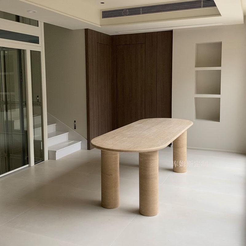 Rectangular Natural Stone Dining Table — Three Column Legs