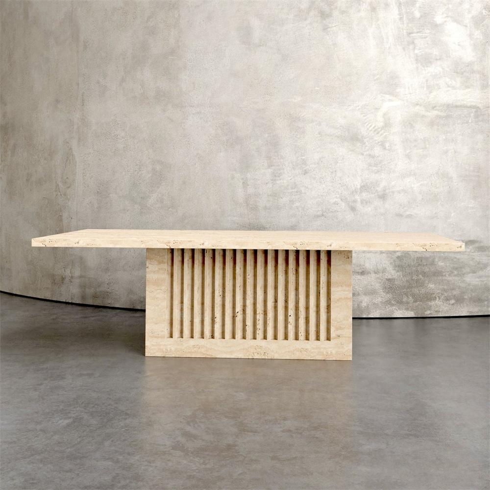 Natural Stone Dining Table — Beige Fluted Base