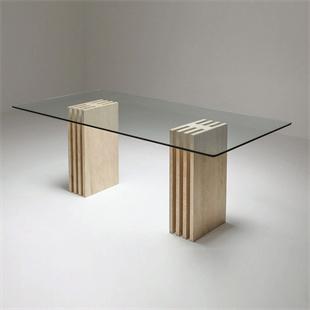 Rectangular Natural Stone Dining Table — Glass Top