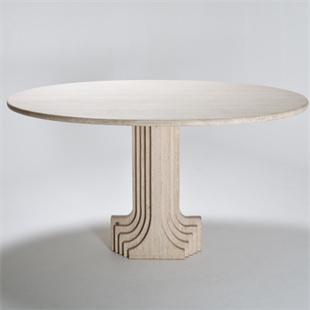 Oval Natural Stone Dining Table — Stepped Pedestal, 180 × 90 cm