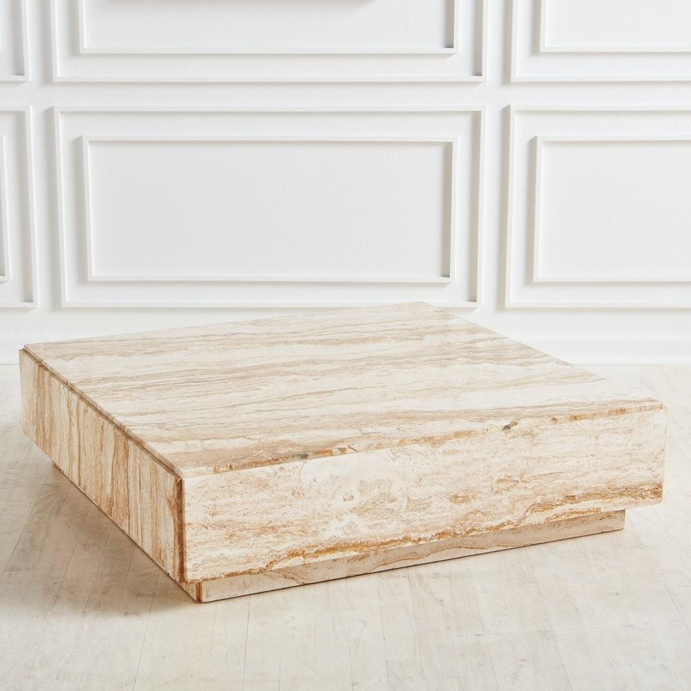Square Natural Stone Coffee Table — Low Plinth