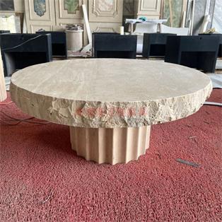 Round Natural Stone Coffee Table — 85 × 85 cm