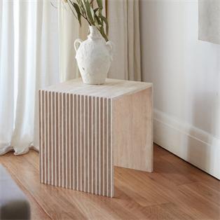Square Natural Stone Side Table — Fluted Cube