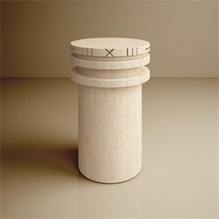 Round Natural Stone Side Table — Ribbed Column