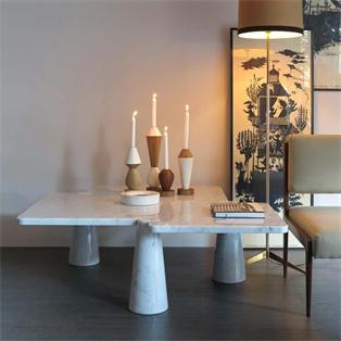 Square Natural Stone Coffee Table — Cone Legs