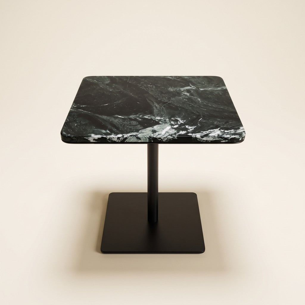 Square Dark Green Marble Side Table — Metal Pedestal