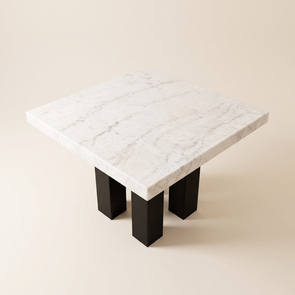 Square Metal-Leg Cream Stone Dining Table
