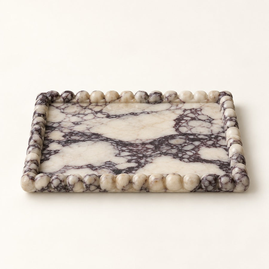 Beaded-Edge Rectangular Tray in Calacatta Viola, studio view