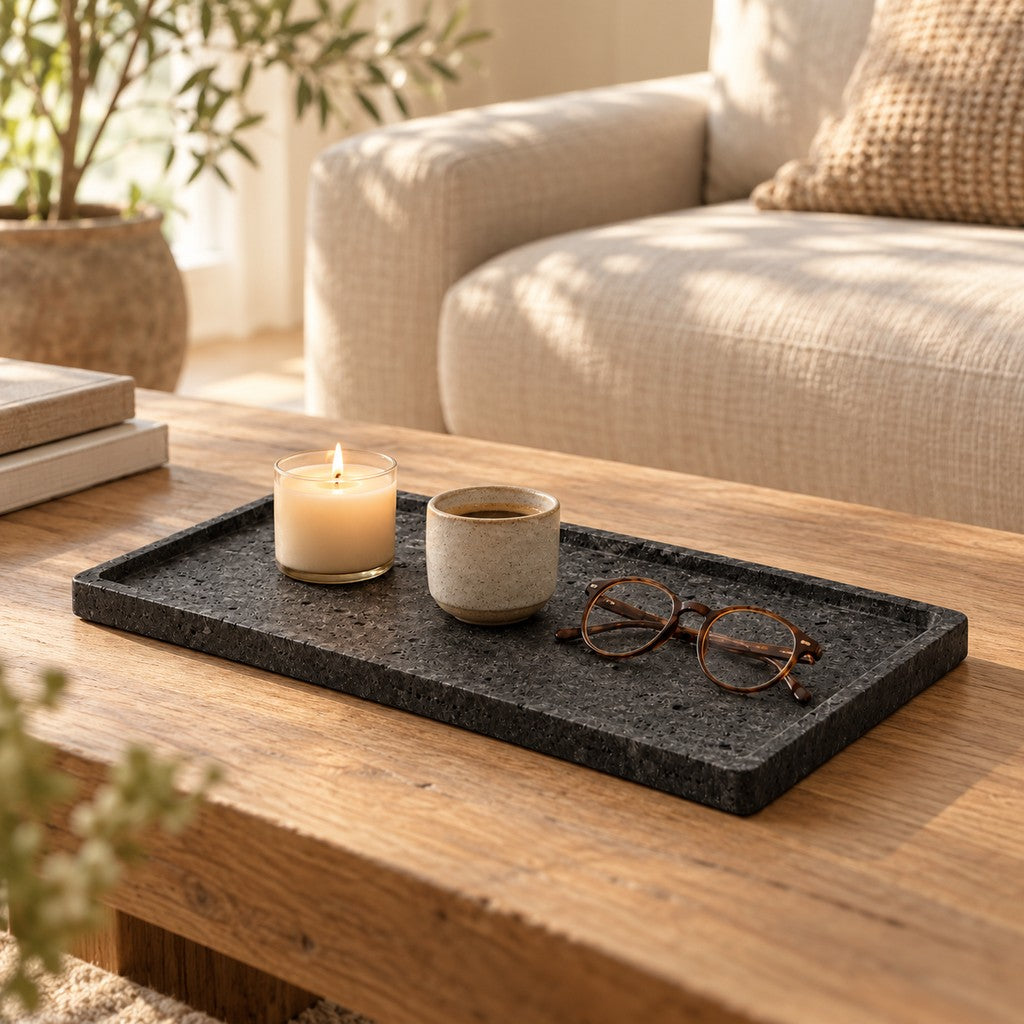 Classic Low-Rim Rectangular Tray in a living room