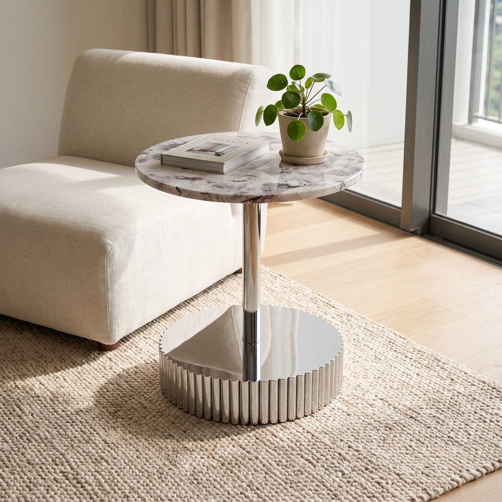 Corner Marble Side Table in a living room