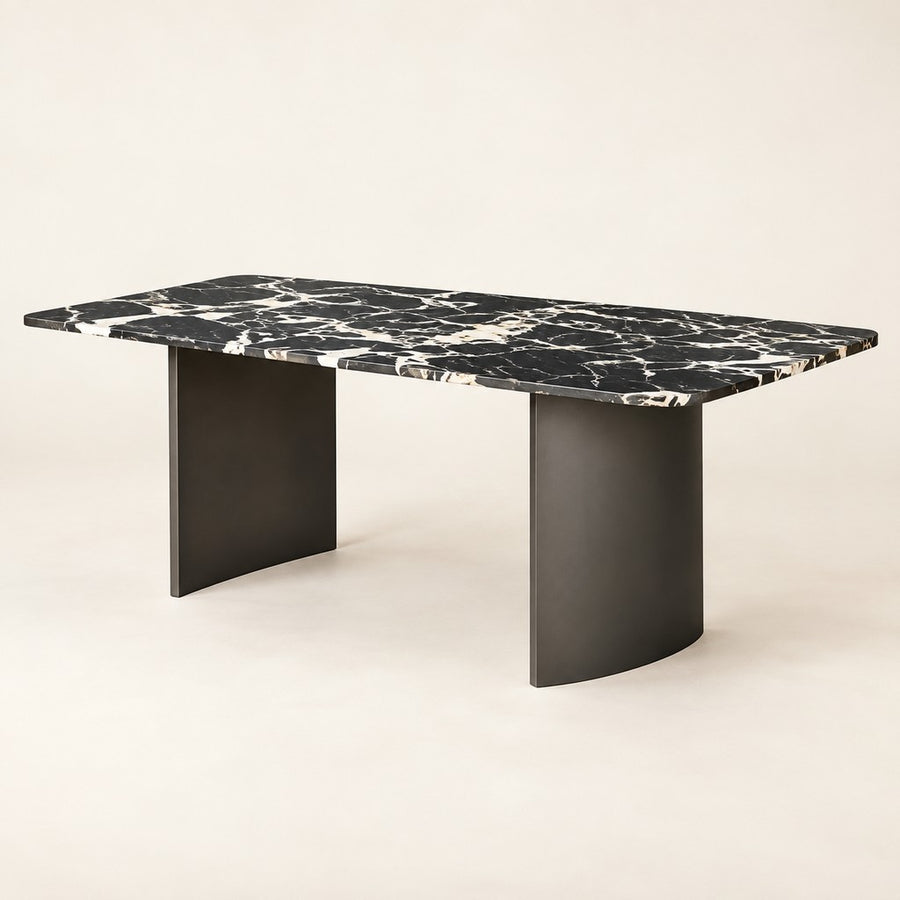Curved-Base Calacatta Black Dining Table, studio view