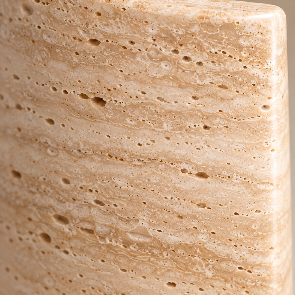 Cylinder Vase: close-up of the Beige Travertine surface
