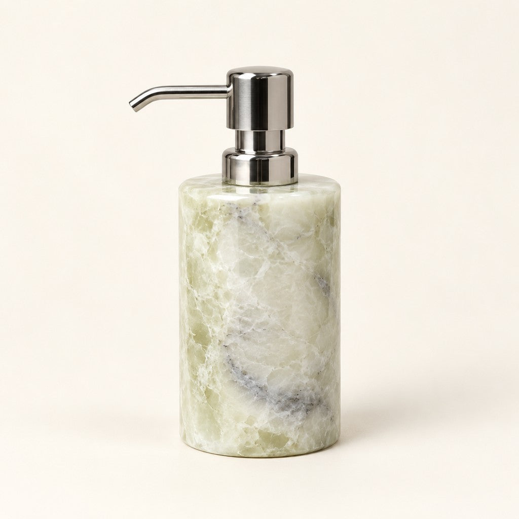 Cylindrical Foaming Soap Dispenser in Fendi Green, studio view