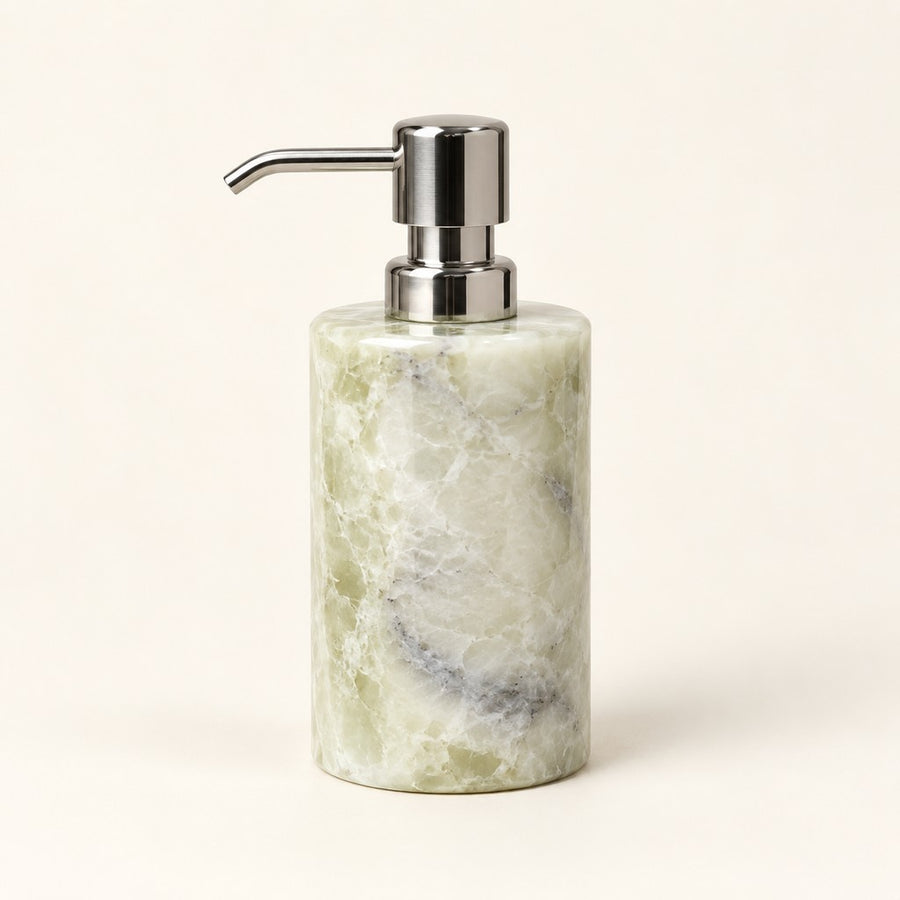 Cylindrical Foaming Soap Dispenser in Fendi Green, studio view