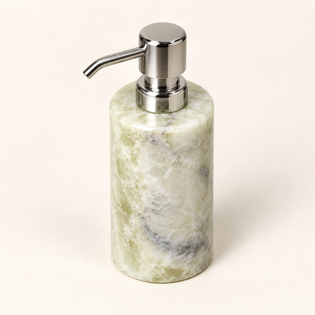 Cylindrical Foaming Soap Dispenser, three-quarter view