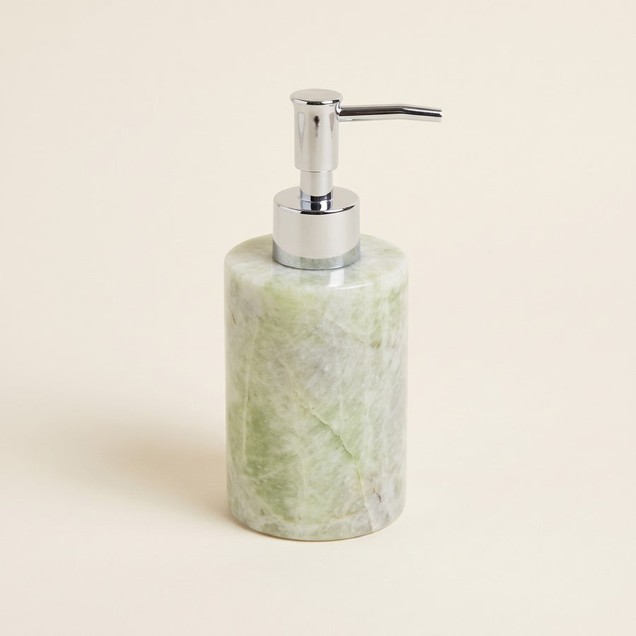 Cylindrical Liquid Soap Dispenser in Fendi Green, studio view