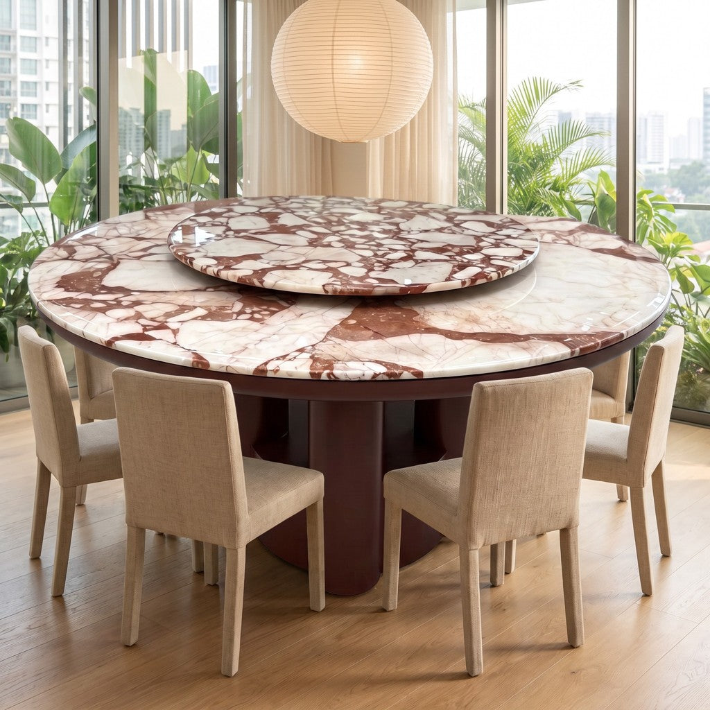 Double-Layer Round Marble Dining Table in a dining room