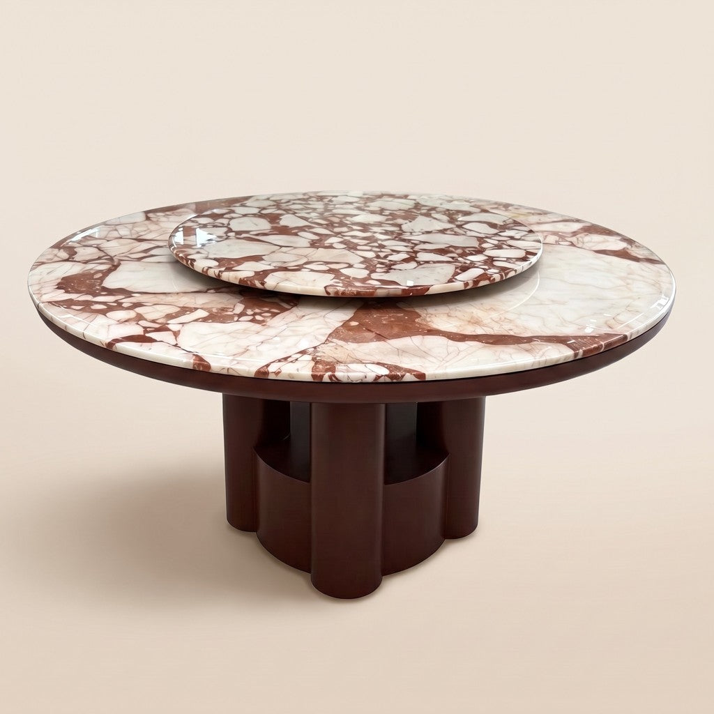 Double-Layer Round Marble Dining Table, three-quarter view