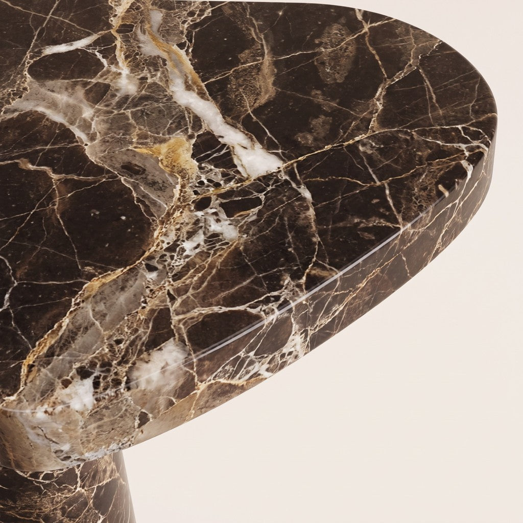 Entryway Brown Marble Console Table — Cone Legs: close-up of the stone surface