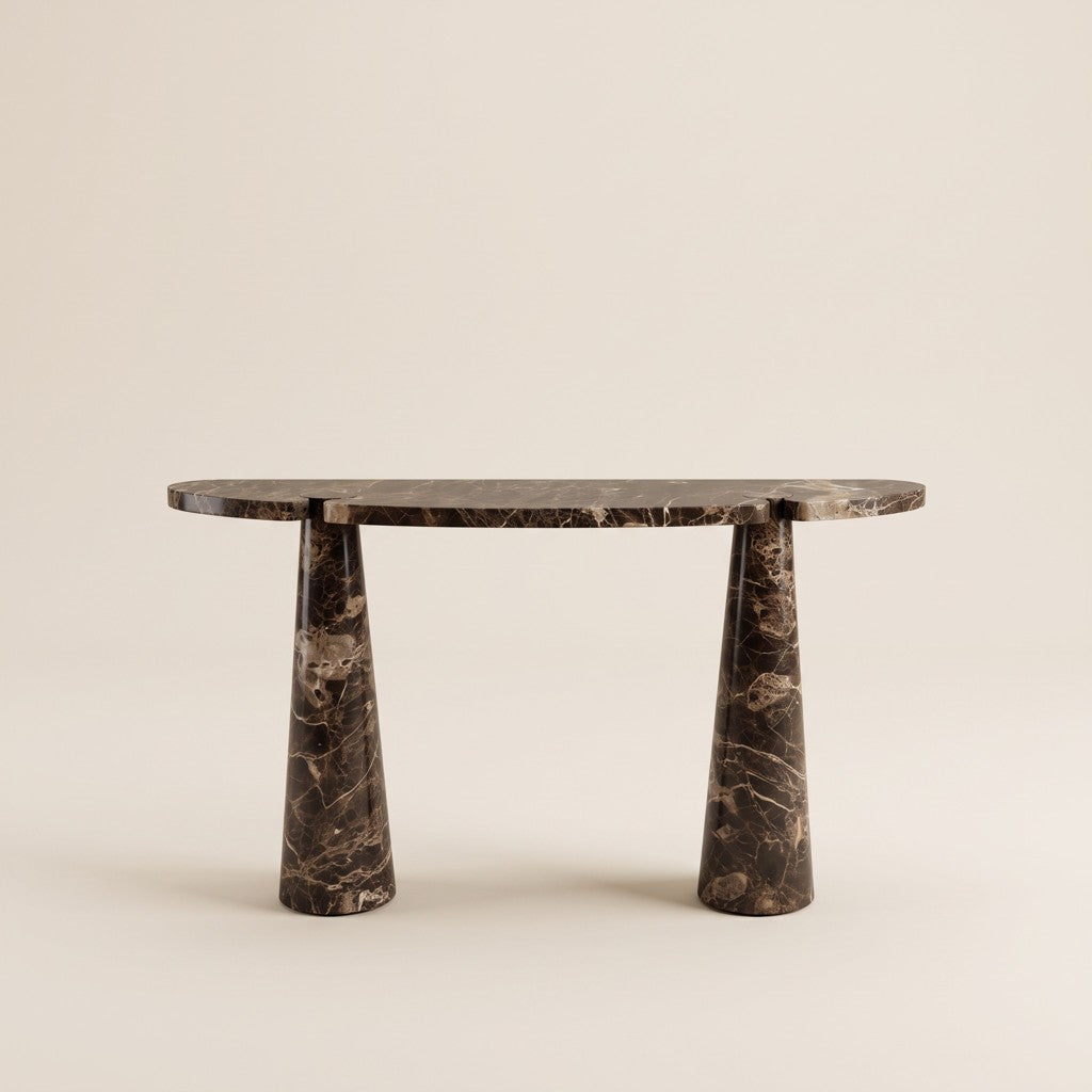 Entryway Brown Marble Console Table — Cone Legs