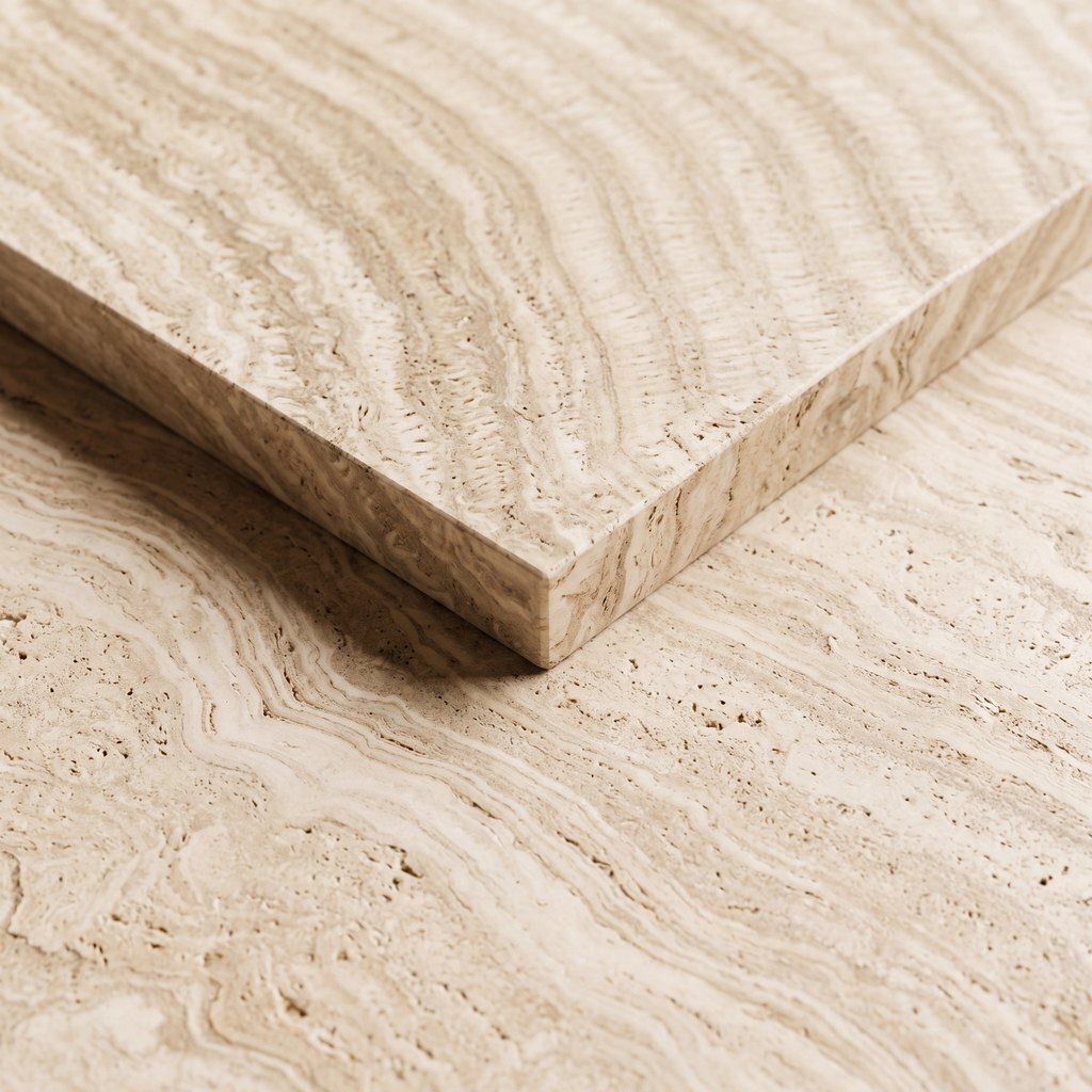 Entryway White Travertine Console Table: close-up of the white travertine surface