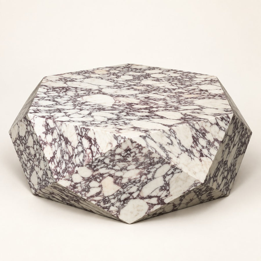 Faceted Calacatta Viola Coffee Table, studio view