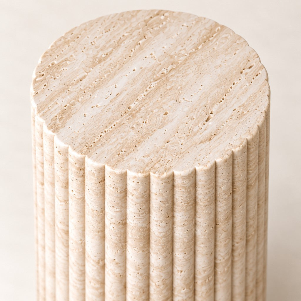 Fluted Cylindrical Stone Plinth, edge detail