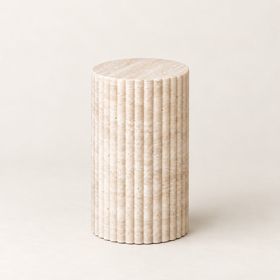 Fluted Cylindrical Stone Plinth, studio view