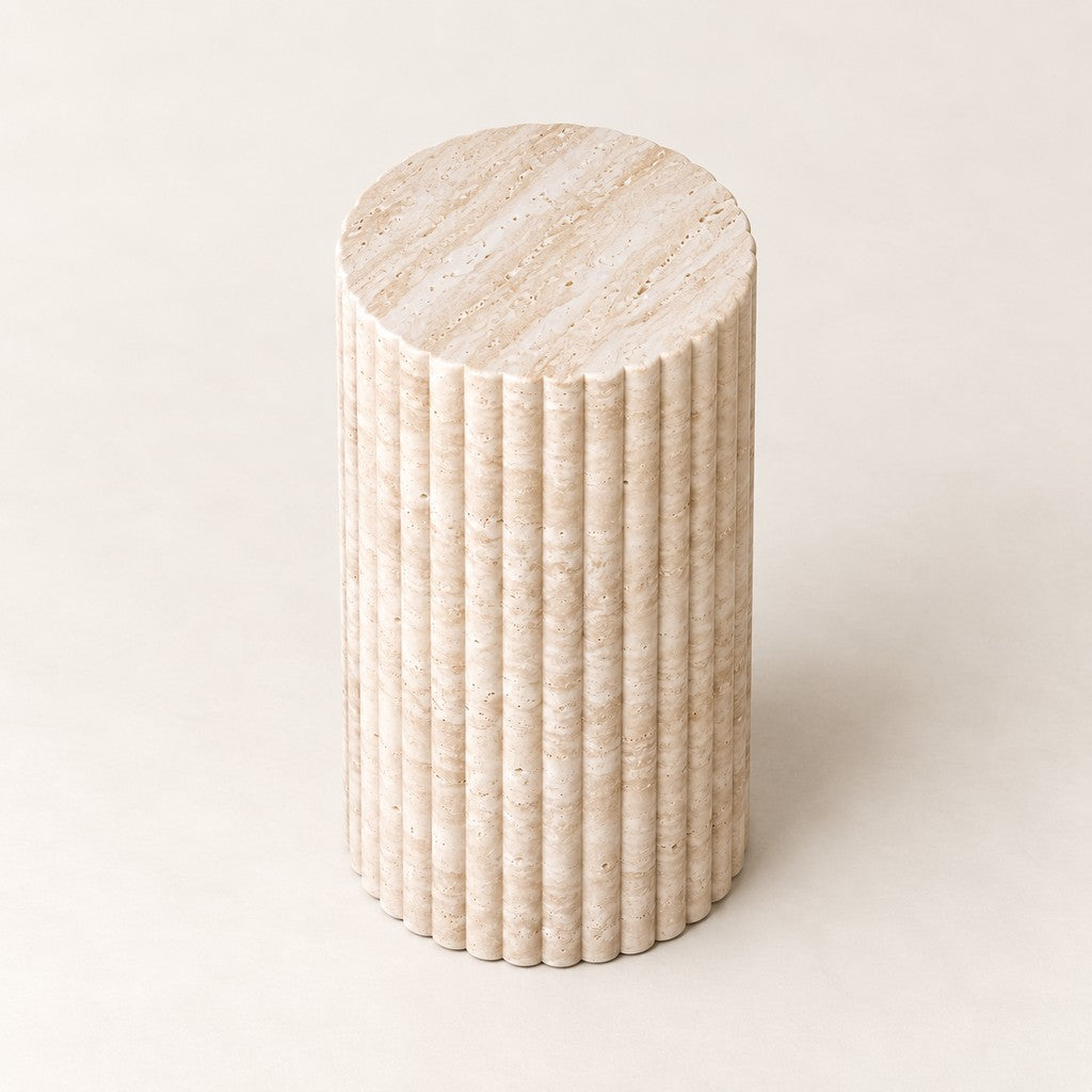 Fluted Cylindrical Stone Plinth, three-quarter view