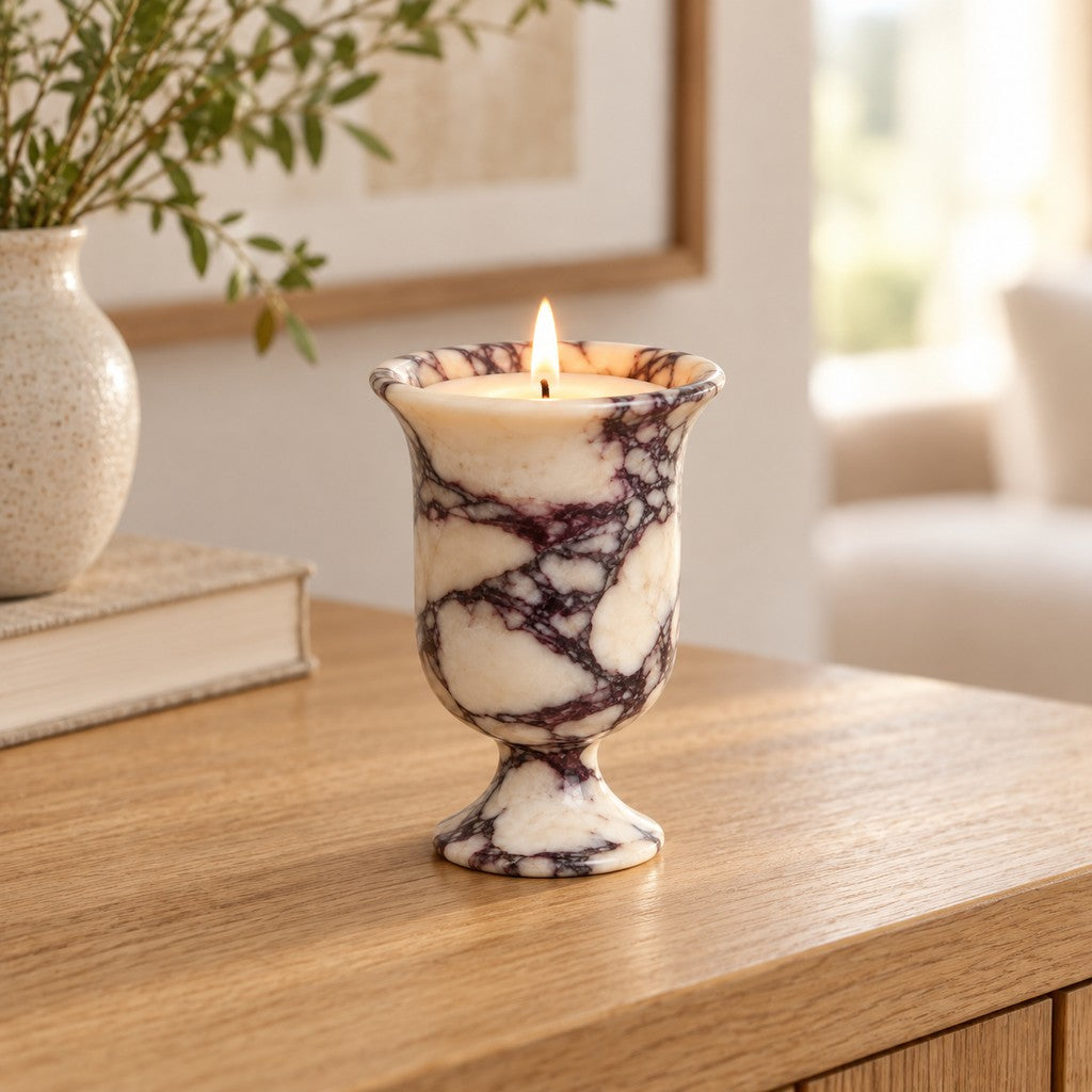 Goblet Candle Holder on a wooden sideboard