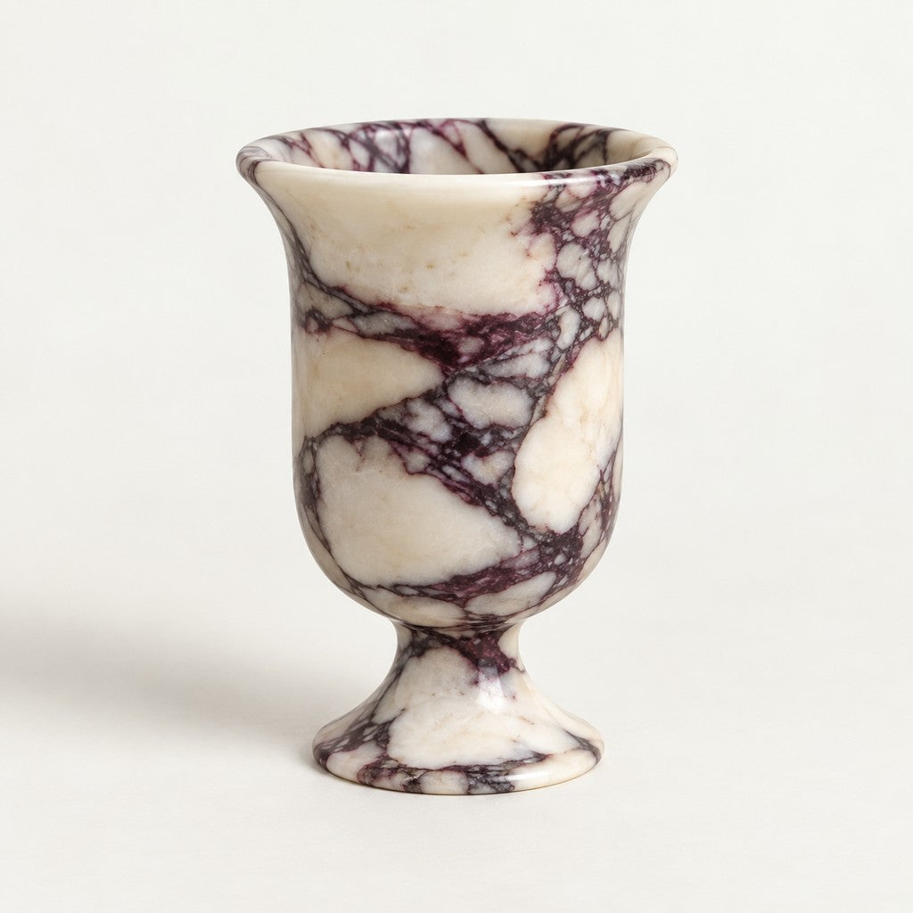 Goblet Candle Holder in Calacatta Viola, studio view