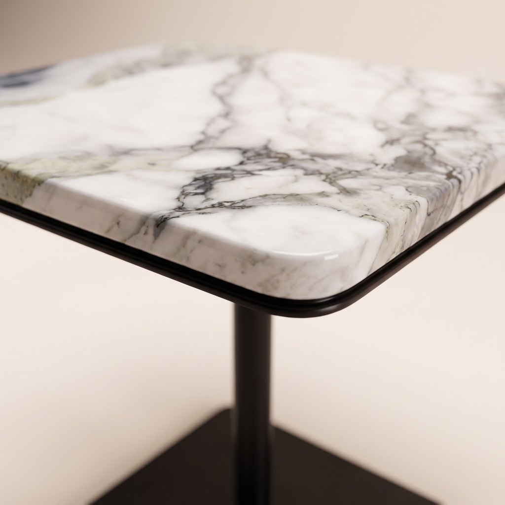 Industrial-Style White Marble Side Table, edge detail
