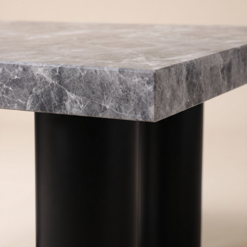 Metal-Leg Rectangular Grey Stone Dining Table, edge detail