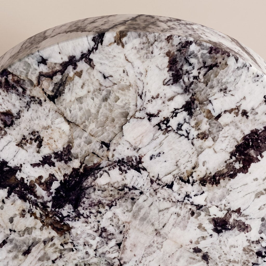 Minimalist Round Marble Side Table: close-up of the white marble surface