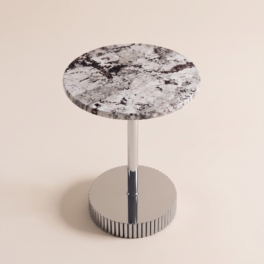 Minimalist Round Marble Side Table, three-quarter view