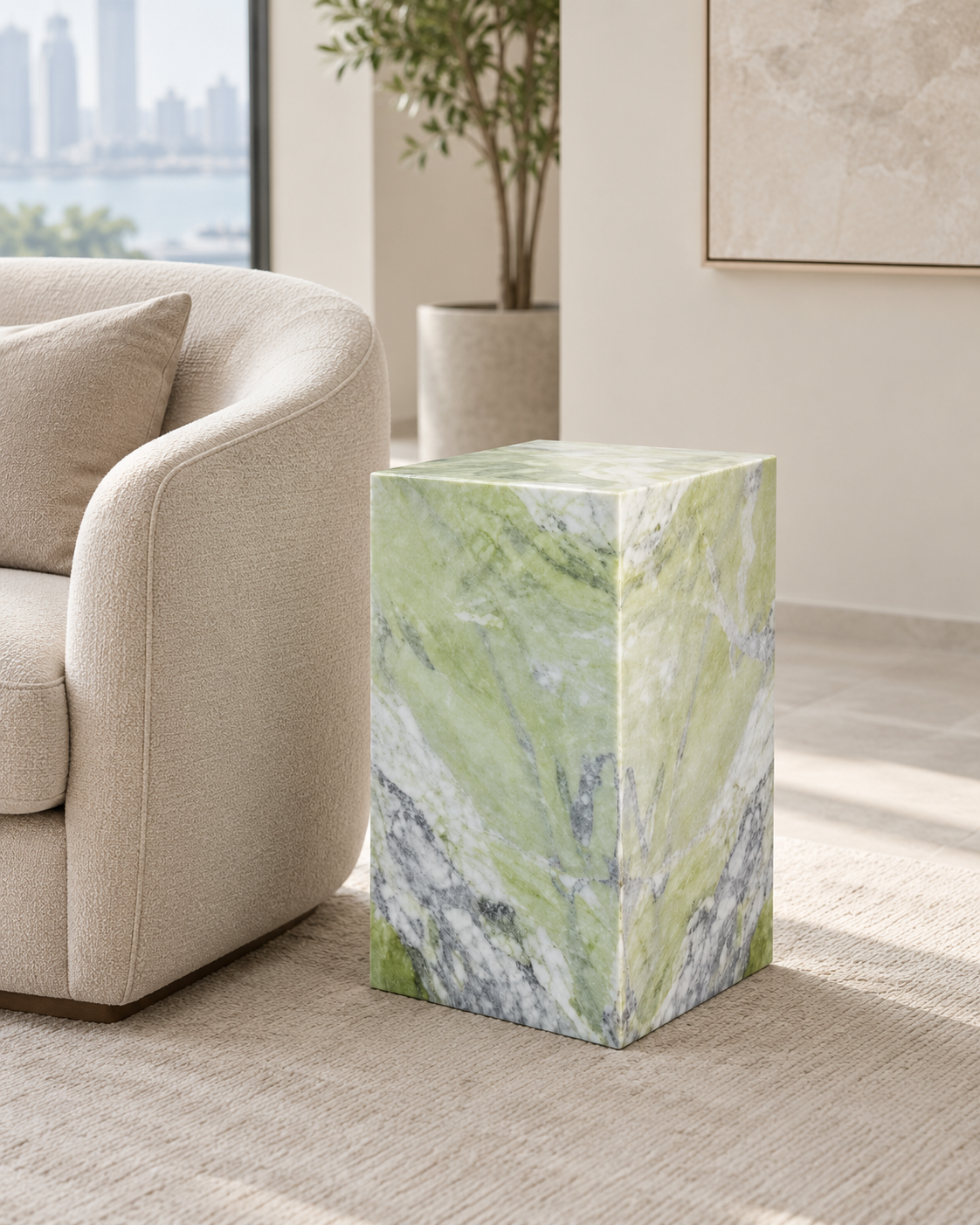 Fendi Green tall rectangular plinth side table Singapore interior view