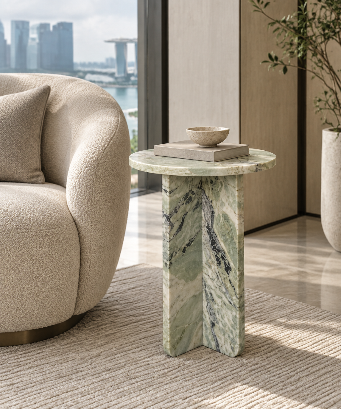 Fendi Green round cross-base side table — Singapore interior view