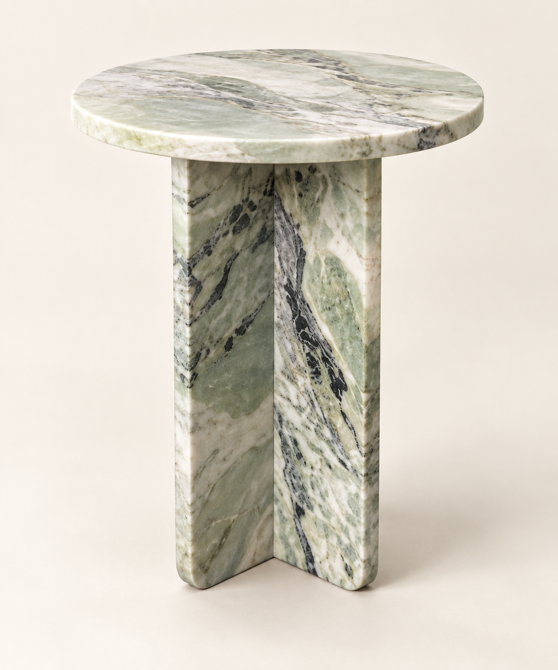 Fendi Green round cross-base side table — structure three-quarter view