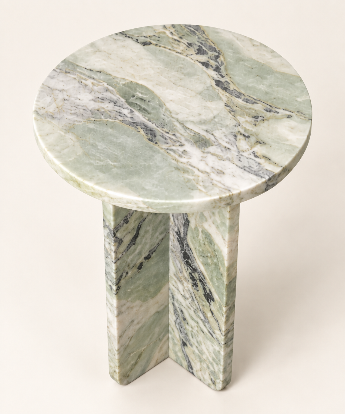 Fendi Green round cross-base side table — top and edge detail