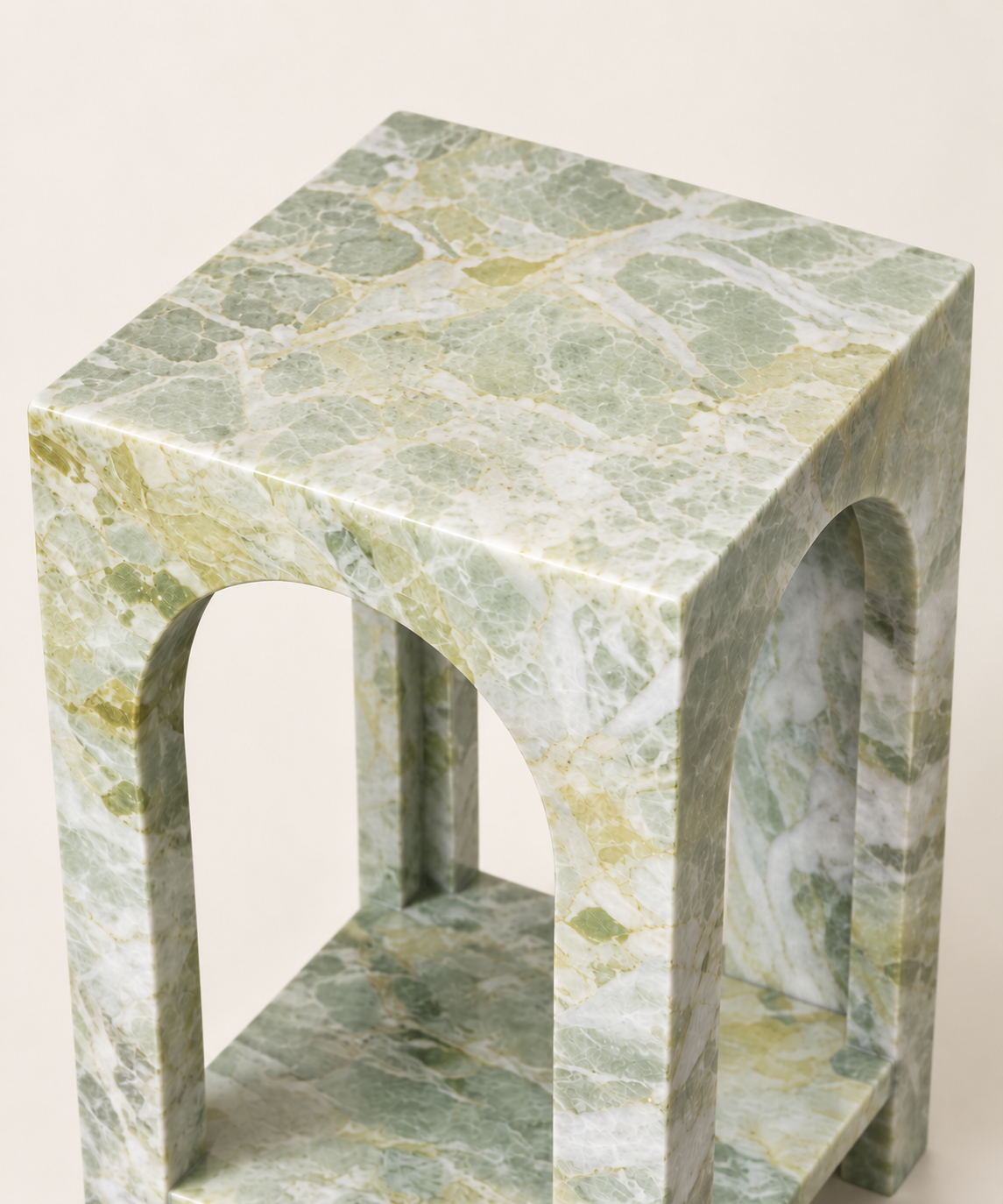 Fendi Green Arched Open-Shelf Side Table top detail view