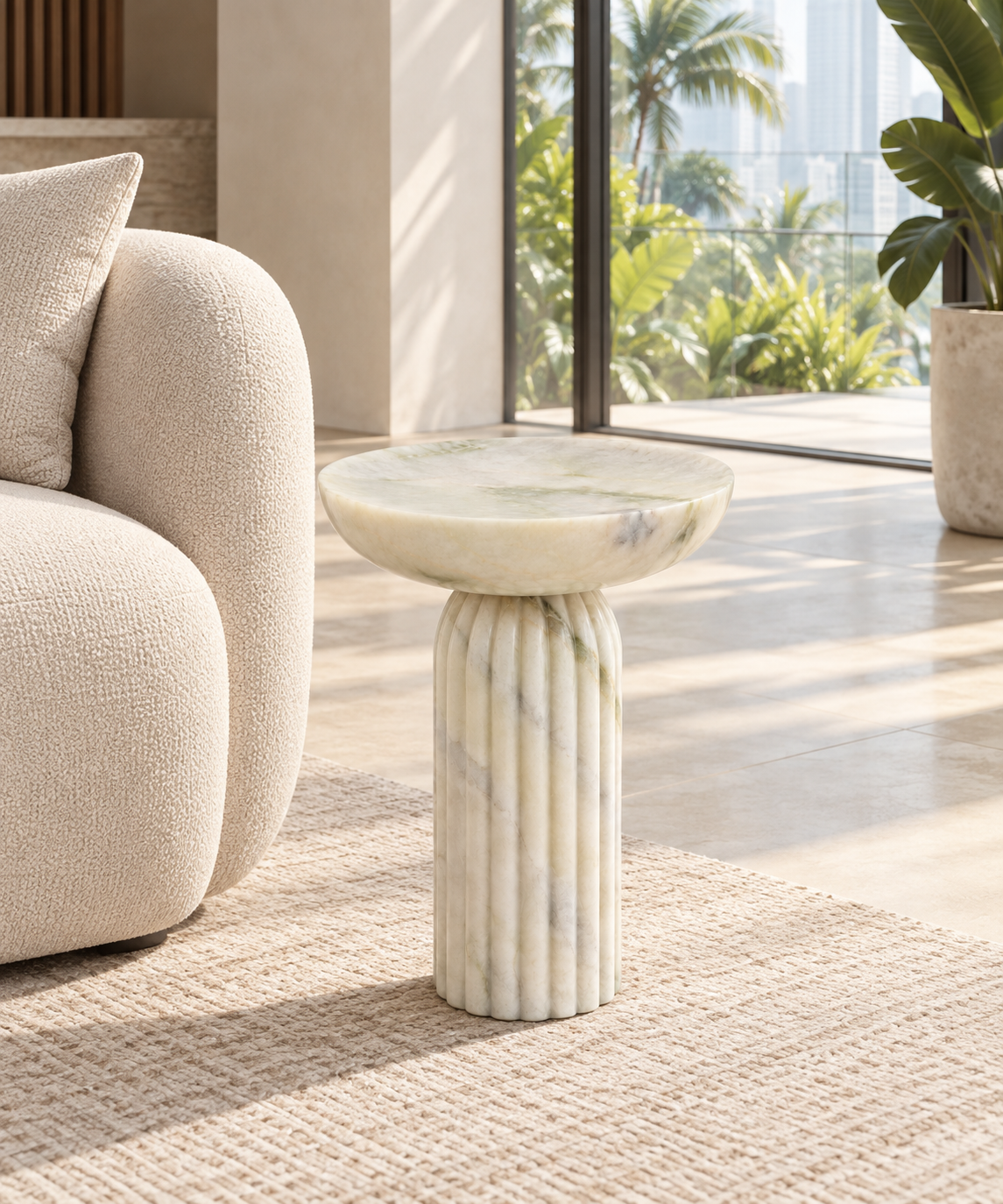 Fendi Green fluted pedestal side table in a bright Singapore interior