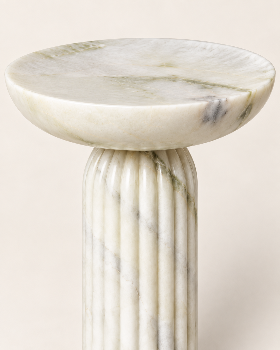 Fendi Green fluted pedestal side table, low-angle structural detail