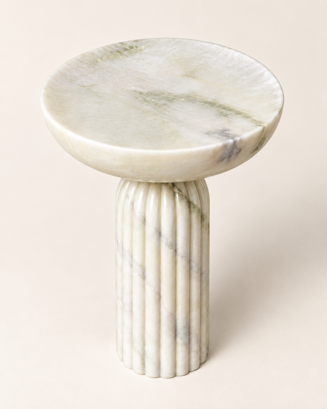 Fendi Green fluted pedestal side table, elevated top detail