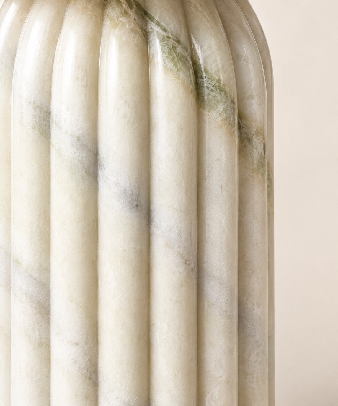 Fendi Green marble fluted pedestal side table, polished stone macro detail