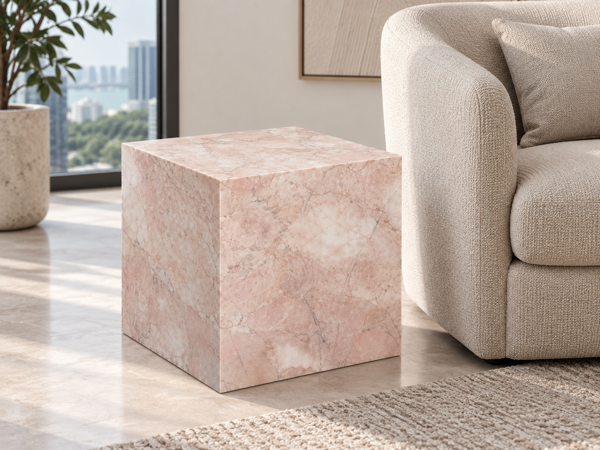 Cubic Cream Rose Side Table in a contemporary Singapore interior